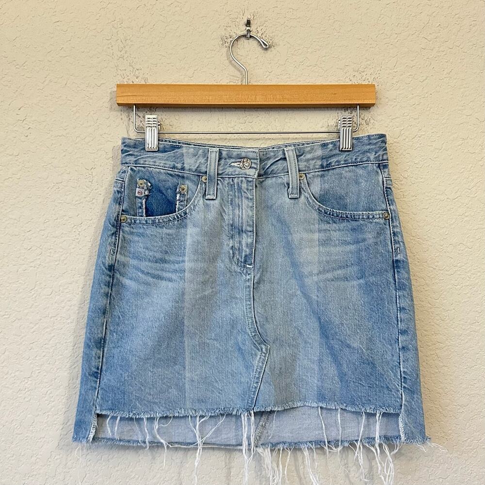 ADRIANO GOLDSCHMIED The Sandy Mini Skirt Blue Denim Frayed Grunge